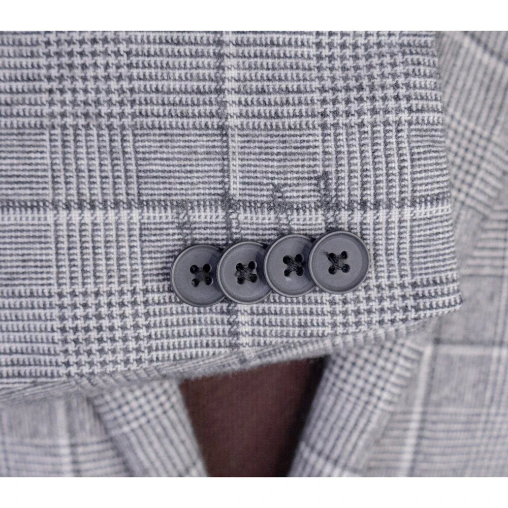 Express Extra Slim Plaid Blazer Sport Coat Sz 38S Two Button Wool/Cotton Jacket